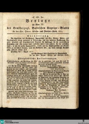 Großherzoglich Badisches Anzeige-Blatt für den See-, Donau-, Wiesen- und Dreisam-Kreis, Beylage des Großherzogl. Badischen Anzeige-Blatts für den See, Donau, Wiesen und Dreisam-Kreis