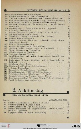 2. Auktionstag Mittwoch, den 25. März 1936, ½ 3 Uhr (Nr. 376-750)
