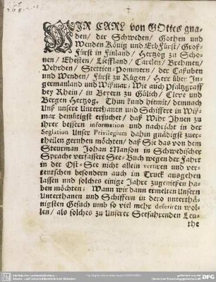 Wir Carl von GOttes gnaden ...