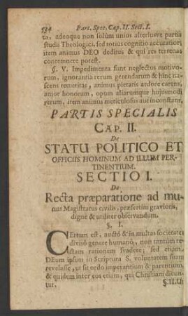 Sectio I. De Recta praeparatione ad munus Magistratus civilis, praesertim gravioris, digne & utiliter observandum.