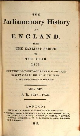 Cobbett's parliamentary history of England : from the Norman conquest, in 1066 to the year 1803. 14, AD 1747 - 1753