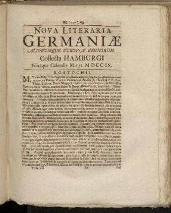 Nova Literaria Germaniæ...Collecta Hamburgi Editaque Calendis Maji MDCCIX.
