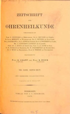 Zeitschrift für Ohrenheilkunde. 8. 1879