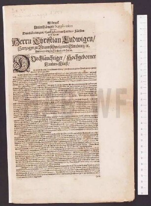 Abdruck Unterthäniger Supplication An den Durchläuchtigen/ Hochgebornen Landes-Fürsten und Herrn/ Herrn Christian Ludwigen/ Hertzogen zu Braunschweig und Lüneburg/ [et]c. Unsern gnädigen Fürsten und Herrn : [Lüneburg/ den 29. Decembris, Anno 1649.]