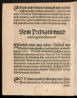 Vom Predigen unnd anhörung Göttlichs worts.