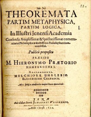 Theoremata partim metaphysica, partim logica