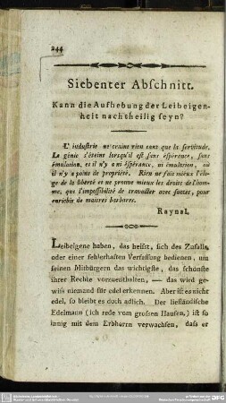 Siebenter Abschnitt. Kann die Aufhebung der Leibeigenheit nachtheilig seyn?