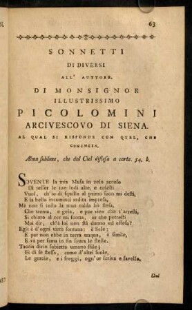 63-67, Sonetti di diversi all auttore.