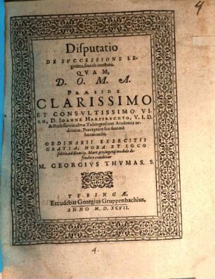 Disp. de successione legitima, sive ab intestato
