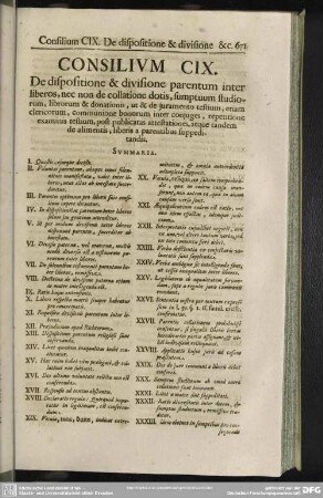 Consilium CIX. De dispositione & divisione parentum inter liberos, [...]