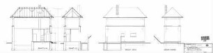 Neckarsteinach: Umbau Wärterstellwerk (Stw 2) - Einbau Signalanlage / Längs- u. Querschnitt; Nord- u. Ostansicht Nebengeb.