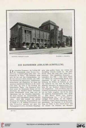 Zur Mannheimer Jubiläums-Ausstellung