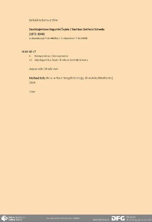 Brief von Matej Metod Bella an Bogumił Šwjela