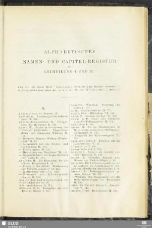 Alphabetisches Namen- und Capitel-Register zu Abtheilung I und II
