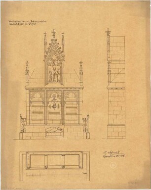 Schmidt, Heinrich von; Worms; Grabmal Steinmetzmeister Aloisius Bosser - Grundriss, Ansichten