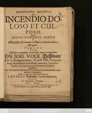 Disputatio Iuridica De Incendio Doloso Et Culposo