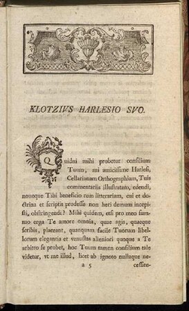 Klotzius Harlesio Suo. Praefatio.