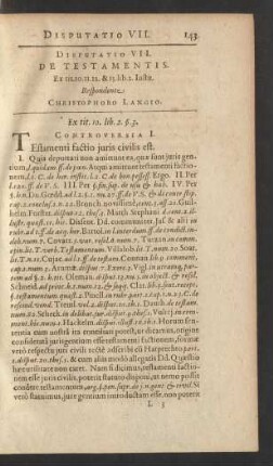 Disputatio VII. De Testamentis ... Respondente Christophoro Langio