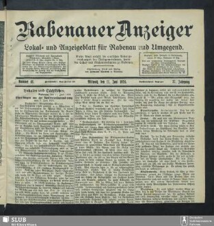 Rabenauer Anzeiger : Lokal- und Anzeigeblatt für Rabenau und Umg.