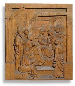 Acht Reliefs eines Retabels aus dem ehemaligen Kloster Mönchröden mit Darstellungen aus dem Marienleben: Der Tod Mariens