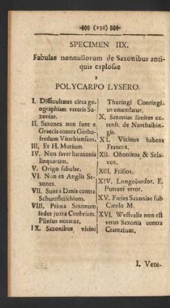 Specimen IIX. Fabulae nonnullorum de Saxonibus antiquis explosae a Polycarpo Lysero