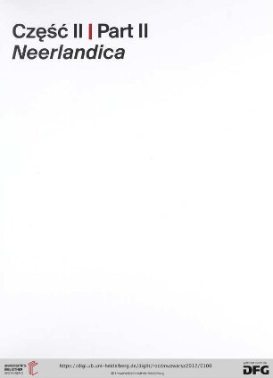 Część II / Part II. Neerlandica