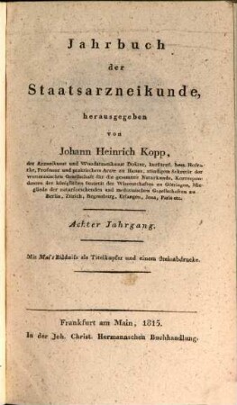 Jahrbuch der Staatsarzneikunde. 8, 8. 1815