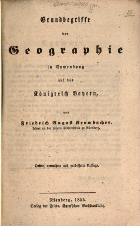 Grundbegriffe der Geographie in Anwendung auf das Königreich Bayern
