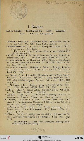 I. Bücher. Deutsche Literatur – Literaturgeschichte – Kunst – Geographie – Reisen – Welt- und Kulturgeschichte (Nr. 1-571)