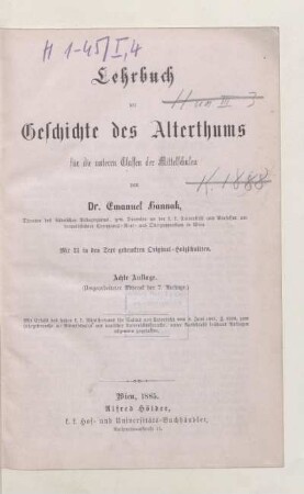 Lehrbuch der Geschichte des Alterthums : für die unteren Classen der Mittelschulen