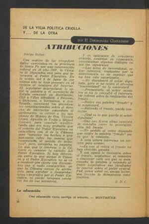 Atribuciones : De la vieja política criolla y... de la otra
