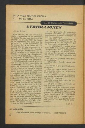 Atribuciones : De la vieja política criolla y... de la otra