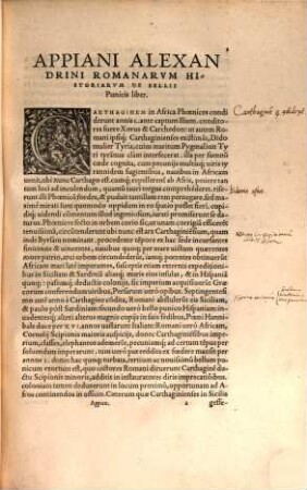 Appiani Alexandrini Romanarvm Historiarvm de bellis Punicis liber