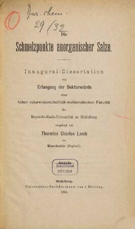 Die Schmelzpunkte anorganischer Salze