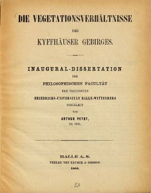 Die Vegetationsverhältnisse des Kyffhäuser Gebirges