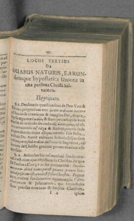 Locus Tertius De Duabus Naturis, Earundemque hypostatica Unione in una persona Christi Salvatoris.