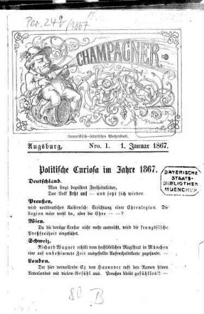 Champagner : humoristisch-satyrisches Wochenblatt, 1867, Nr. 1 - 38