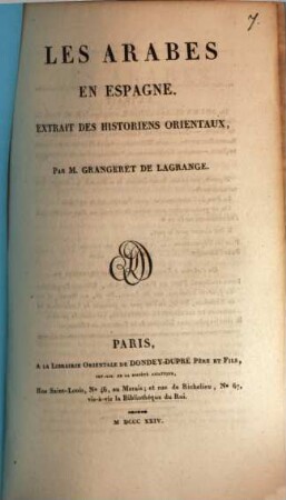 Les Arabes en Espagne : Extrait des historiens Orientaux