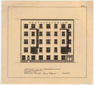 Westsanatorium, Berlin-Charlottenburg Umbau: Vorentwurf für die Fassadenerneuerung: Ansicht 1:100