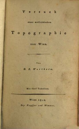 Versuch einer medicinischen Topographie von Wien