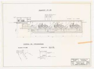 Pumpspeicherwerk, Berlin Schinkelwettbewerb 1964: Krafthaus: Längsschnitt 1:200, Ausbildung des Unterwasserkanals 1:2000