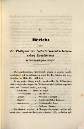 Jahresbericht der Naturforschenden Gesellschaft Graubündens. 3. 1856/57. - 1858