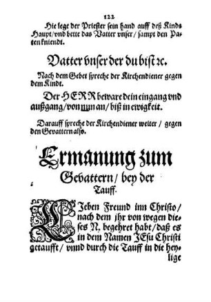 Ermanung zum Gevattern/ bey der Tauff.