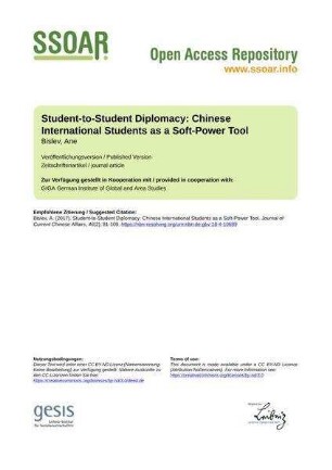 Student-to-Student Diplomacy: Chinese International Students as a Soft-Power Tool