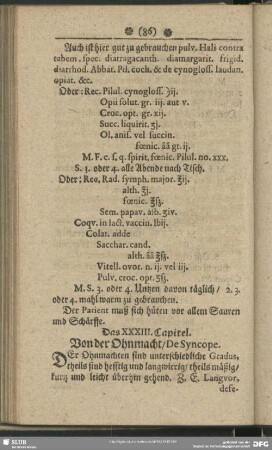 Das XXXIII. Capitel. Von der Ohnmacht, De Syncope