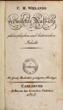 Vermischte Aufsätze philos. & histor. Inhalts