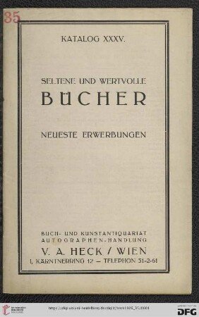 Nr. 35: Katalog: Seltene und wertvolle Bücher, neueste Erwerbungen