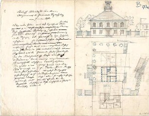 Thiersch, August ; München - Nymphenburg; Knabenschule, Projekt - Grundriss, Ansicht