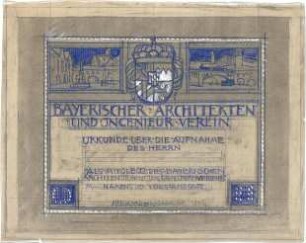 Pfann, Paul; Graphische Arbeiten - Aufnahmeurkunde (Ansicht)