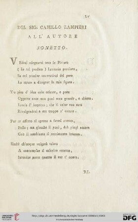Del Sig. Camillo Zampieri all'Autore. Sonetto